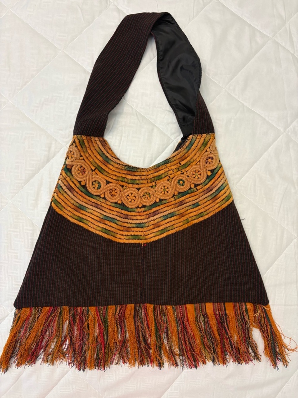 Source Unknown Brown Shoulder Bag with Orange Multicolor Accents